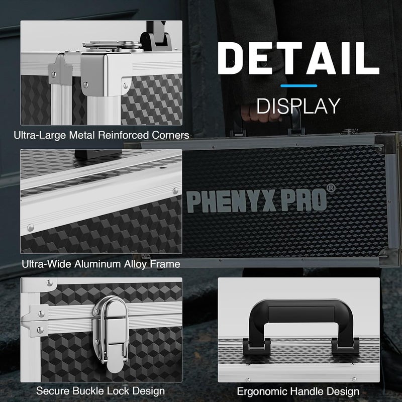 Phenyx Pro Large Size Carrying Case, Customizable Pre-Diced Foam, Aluminum Alloy Sturdy Build, Suitable for Wireless Mic System Storage & Camera Gear Transportation - Image 3